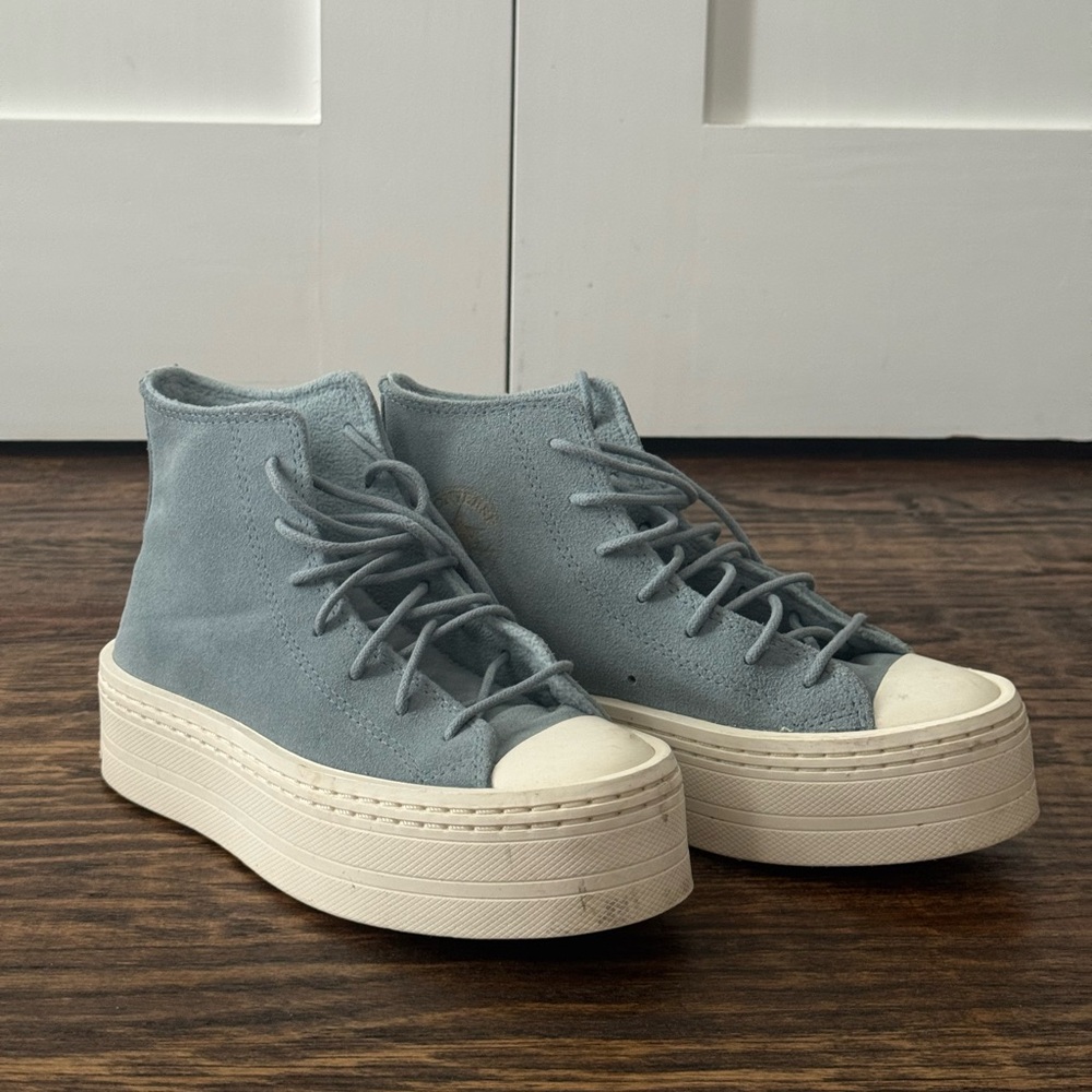 Converse Light Blue Suede Platform Sneakers